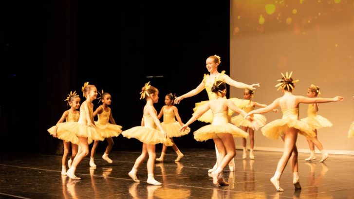 Ballerina's and ballet teacher on stage