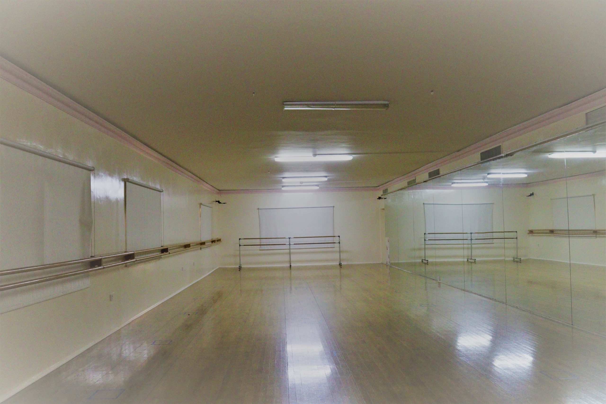 A dance studio at the centre, with a sprung floor, mirrored wall and ballet barres